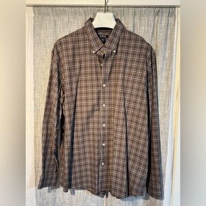 XXL, No Iron, Traditional Fit, Lands' End Men's Casual Plaid Shirt,Brown & Cream